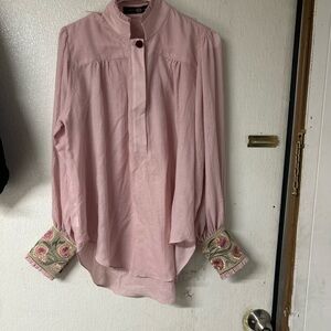 Pink Long Sleeve Blouse with Embroidered Cuffs